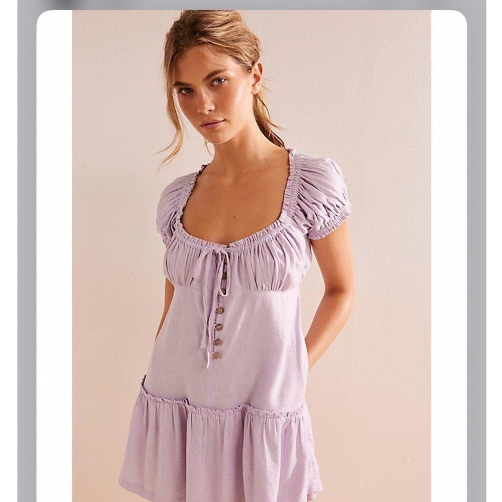 Free People Free-est Perri Linen Drop-waist Mini Dress Lavender Purple Small